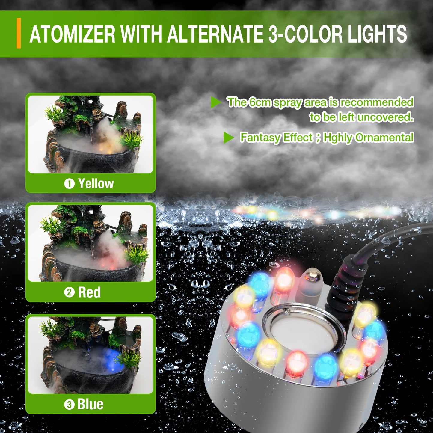 Indoor Tabletop Water Fountain With LED Lights Atomizer And Pump