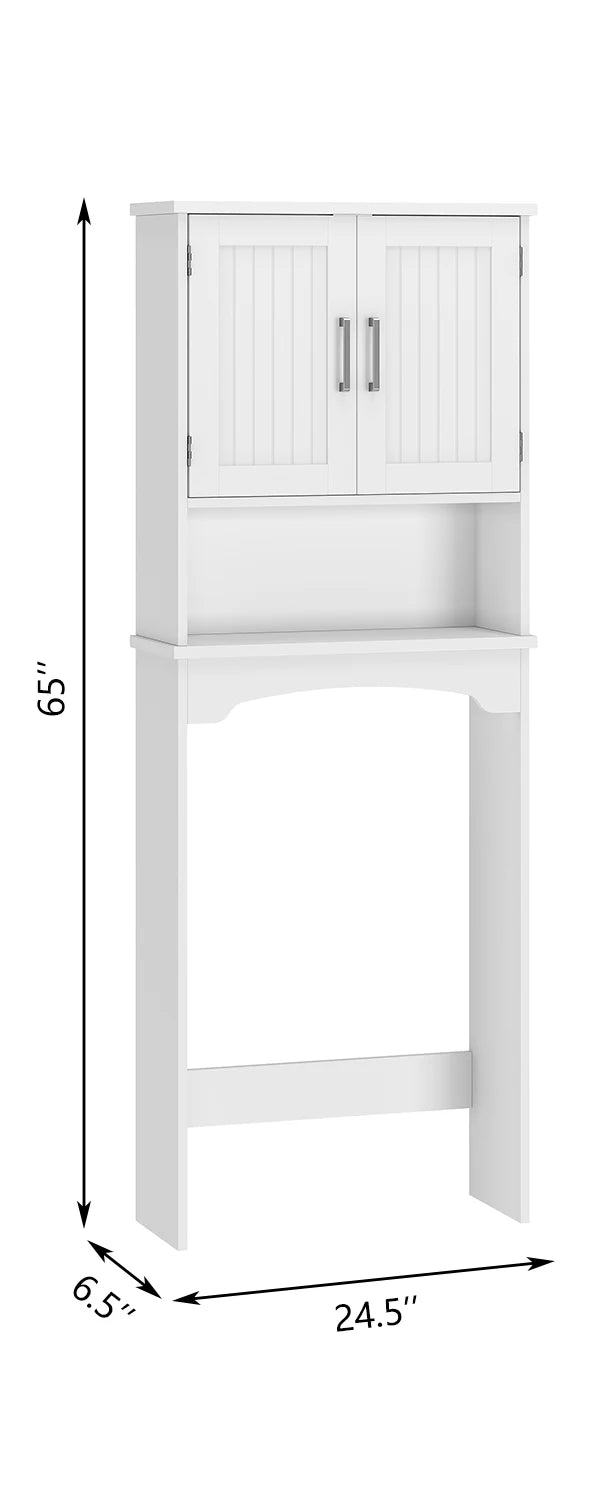 Over The Toilet Storage Cabinet with Double Doors and Anti-Tip Device, Above Toilet Bathroom Organizer with Open Shelf, Taller