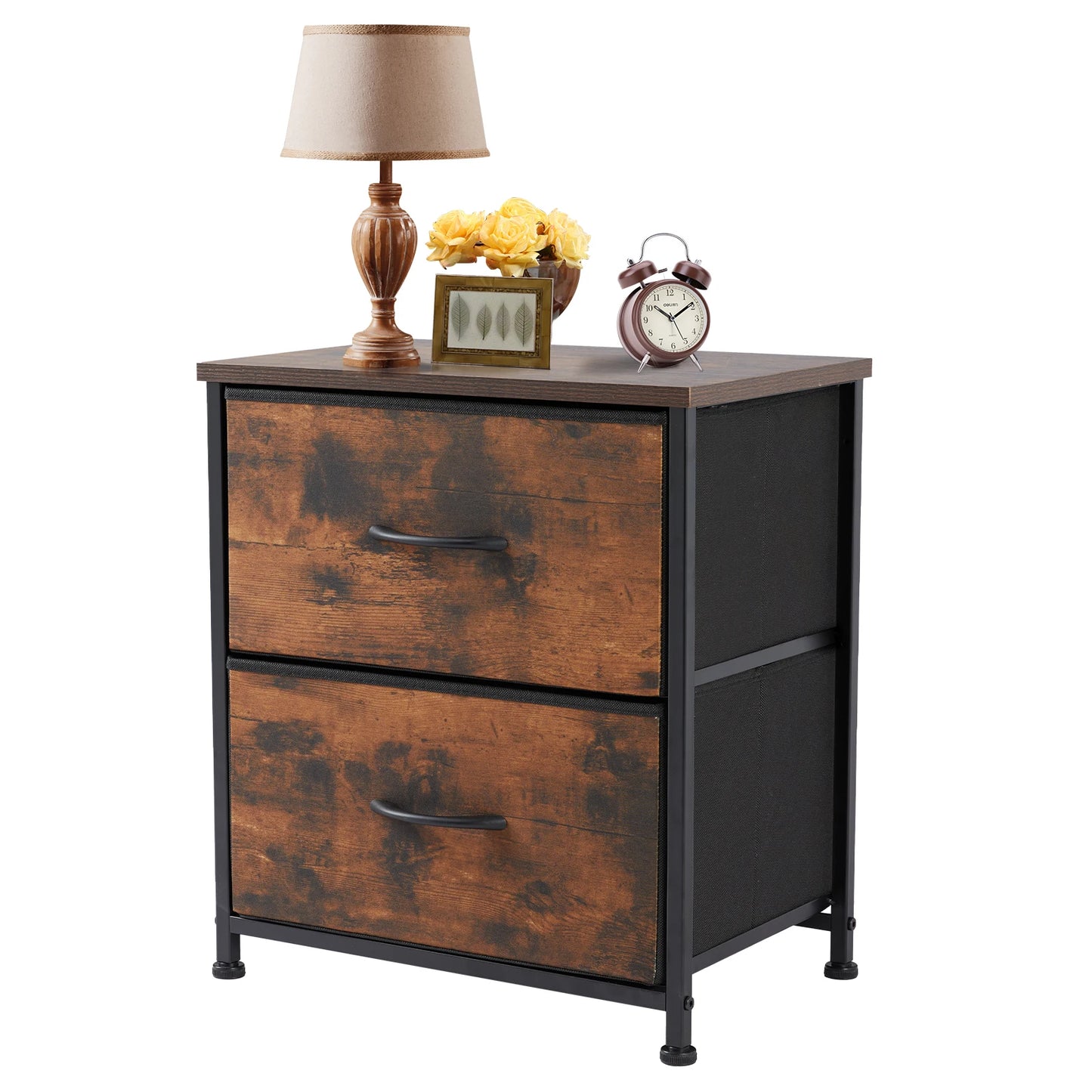 JHK Nightstand Bedside Table With Storage Drawers And Cabinet