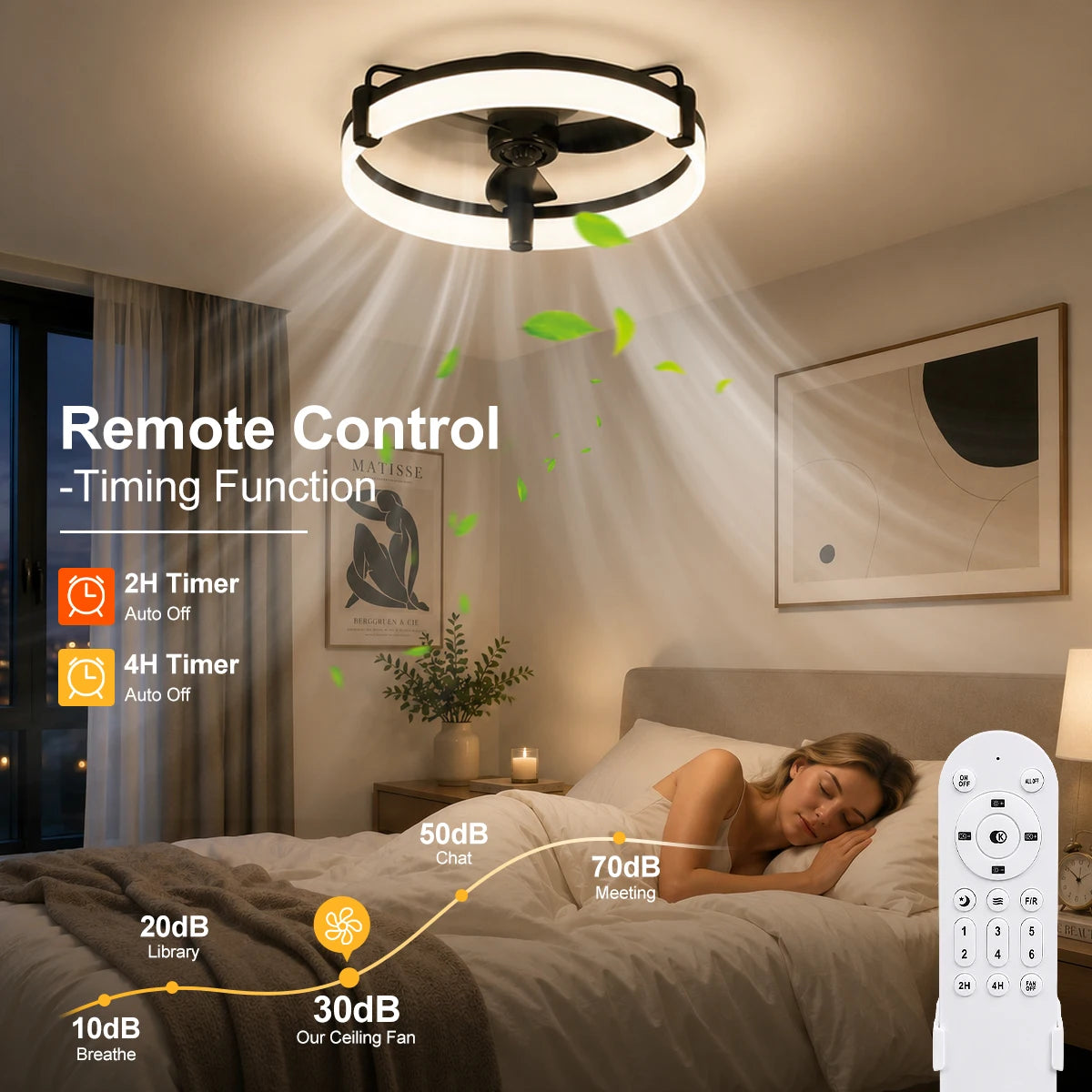 Aiopp Ultra Quiet LED Ceiling Fan With Dimmable 6 Speeds
