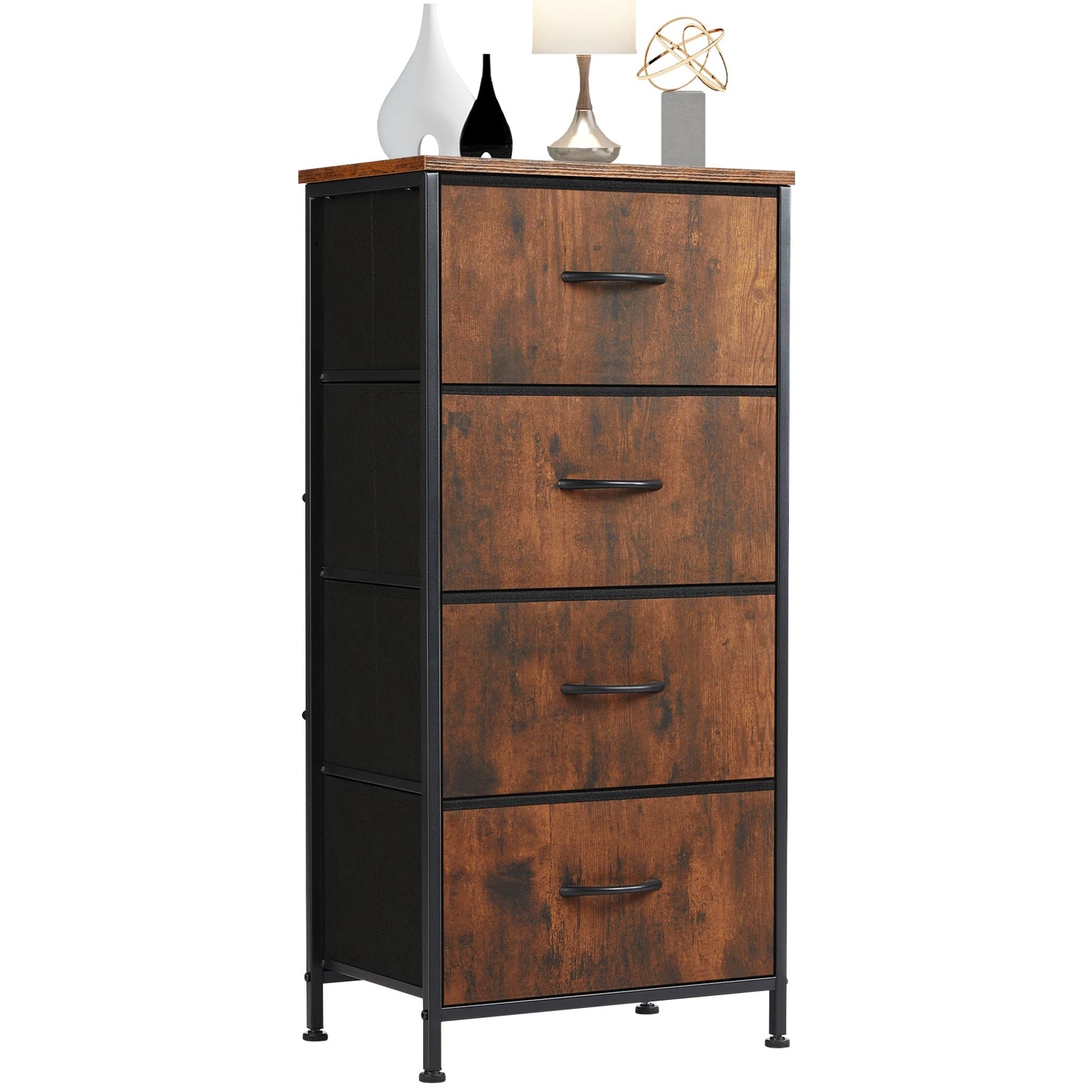 JHK Dresser With Four Fabric Drawers Nightstand Wardrobe Steel Frame