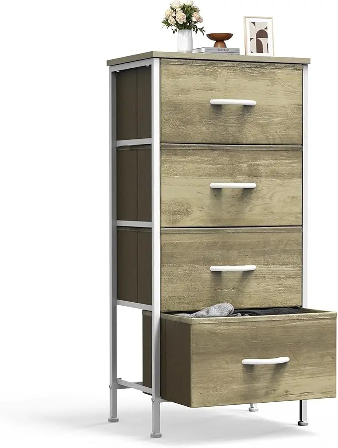 XIUWO Nightstand With 4 Fabric Drawers Modern Bedside Table