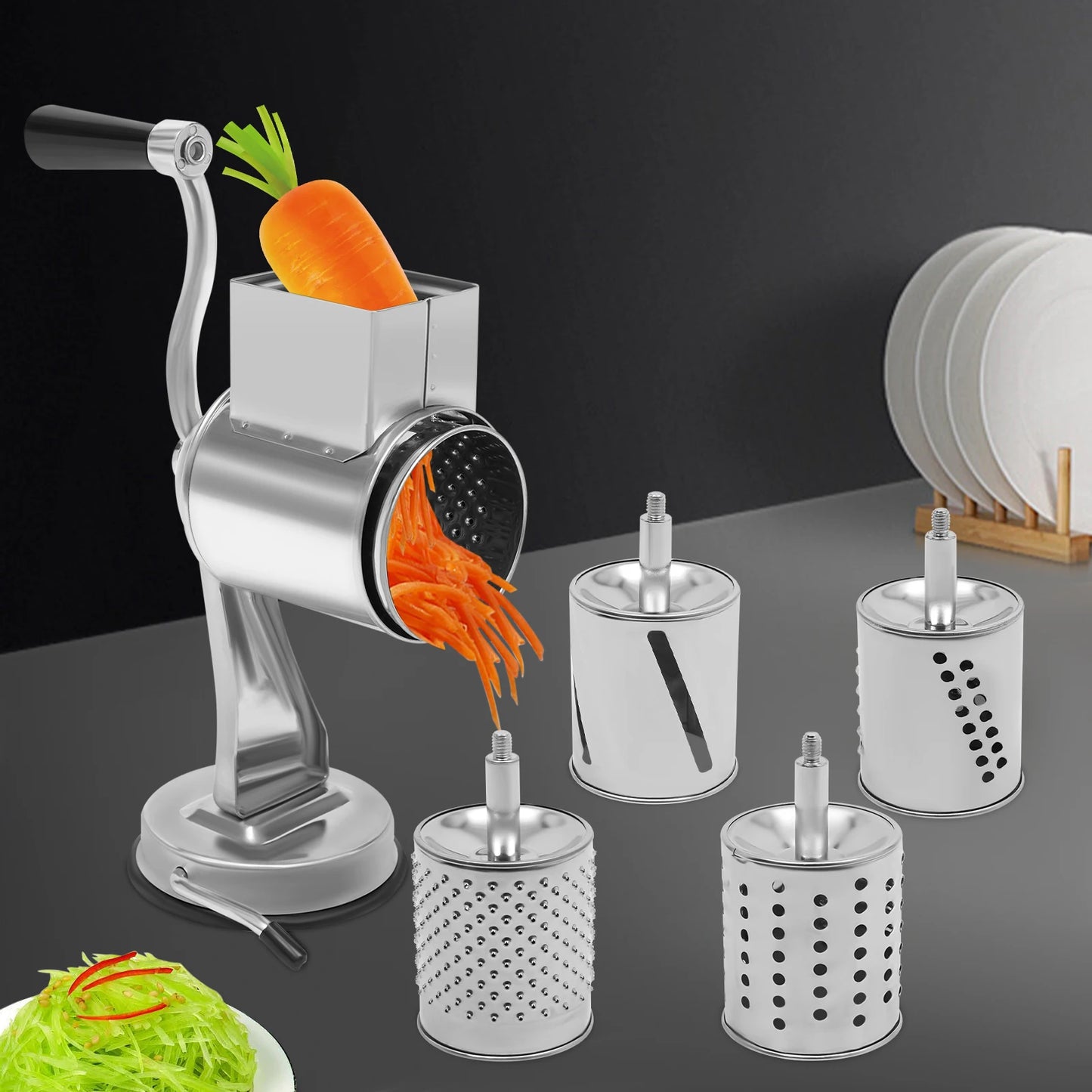 Rotary Grater With Five Stainless Steel Blades Vegetable Shredder