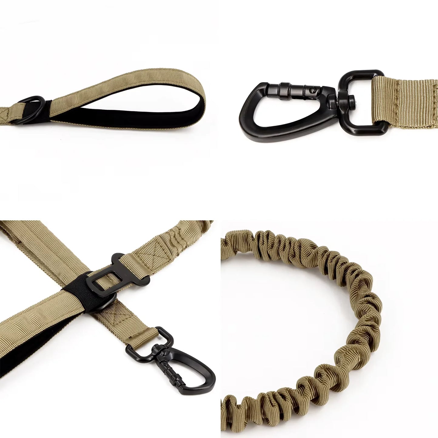 Military Style Dog Leash With Adjustable Length And Quick Release Elastic Rope