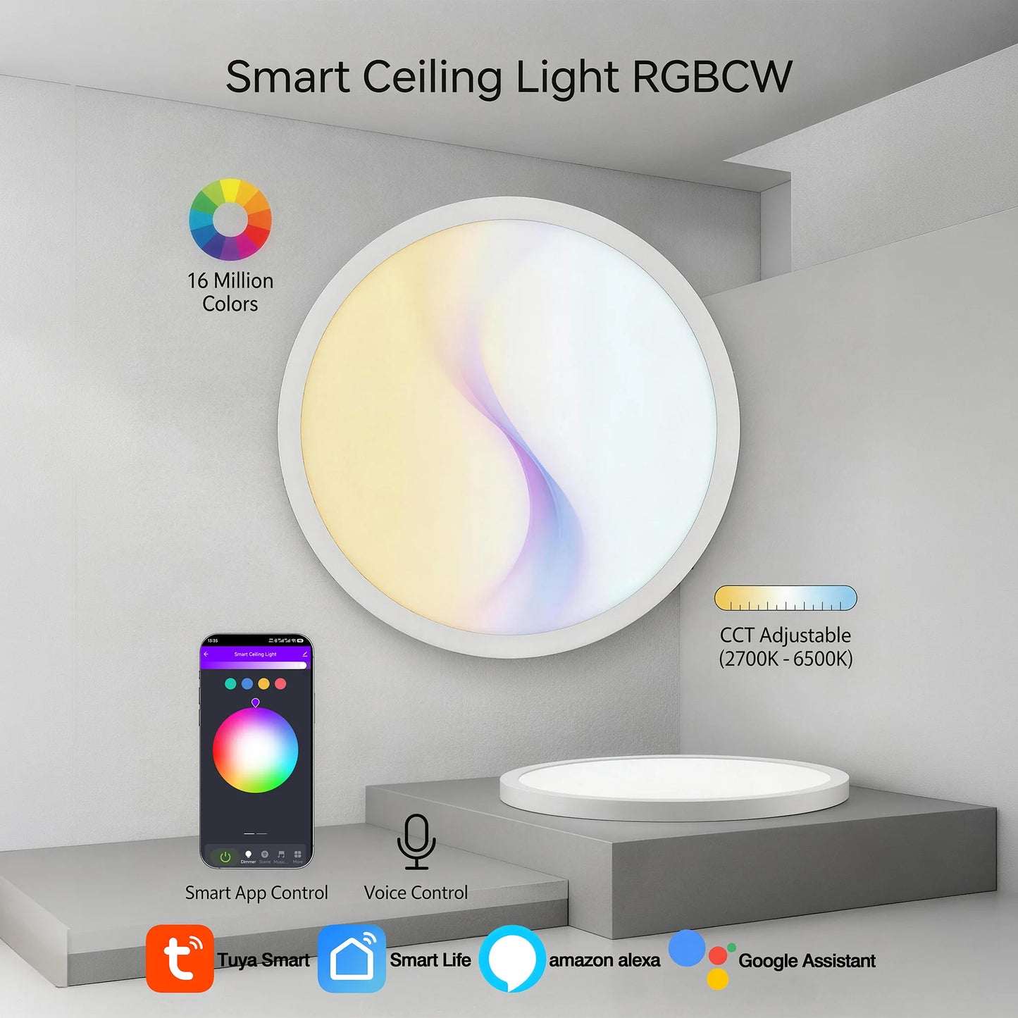 Tuaaryii Smart RGB Ceiling Light With App And Voice Control