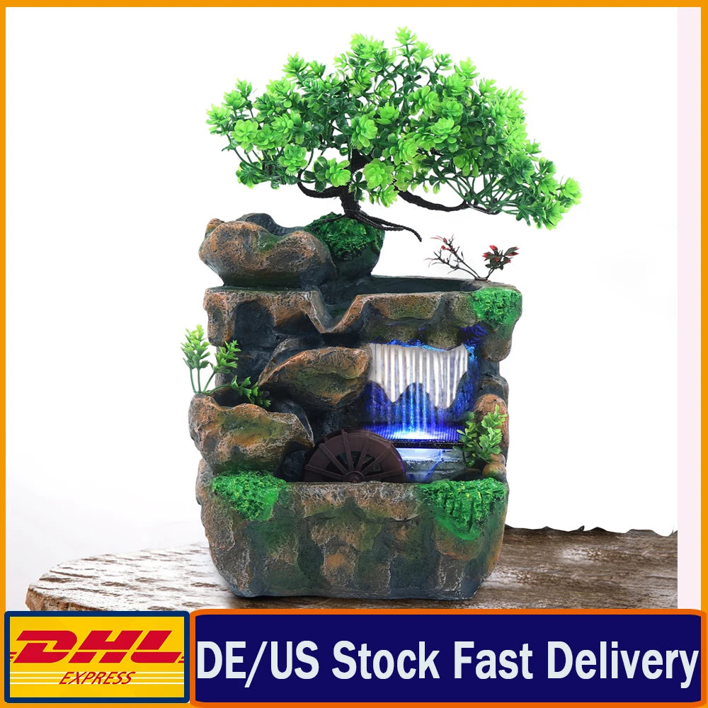 Indoor Water Fountain With Color Changing LED Zen Desk Decor