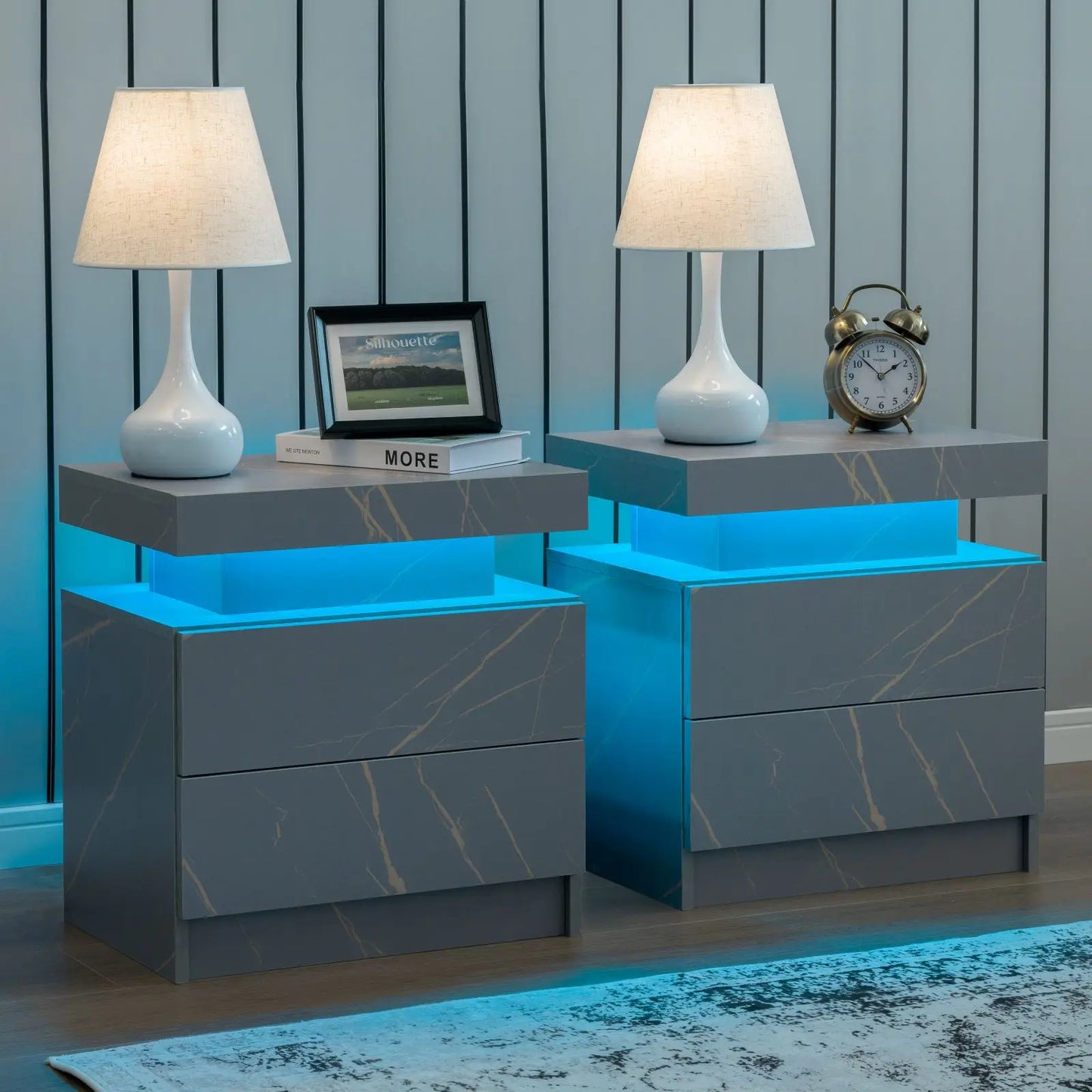 Cubehom LED Nightstand Set of 2 With Drawers Bedside Tables
