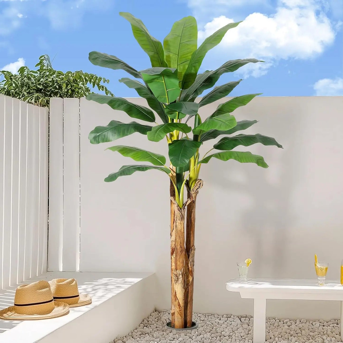 HiMISS Artificial Banana Tree In Planter With Realistic Foliage For Home