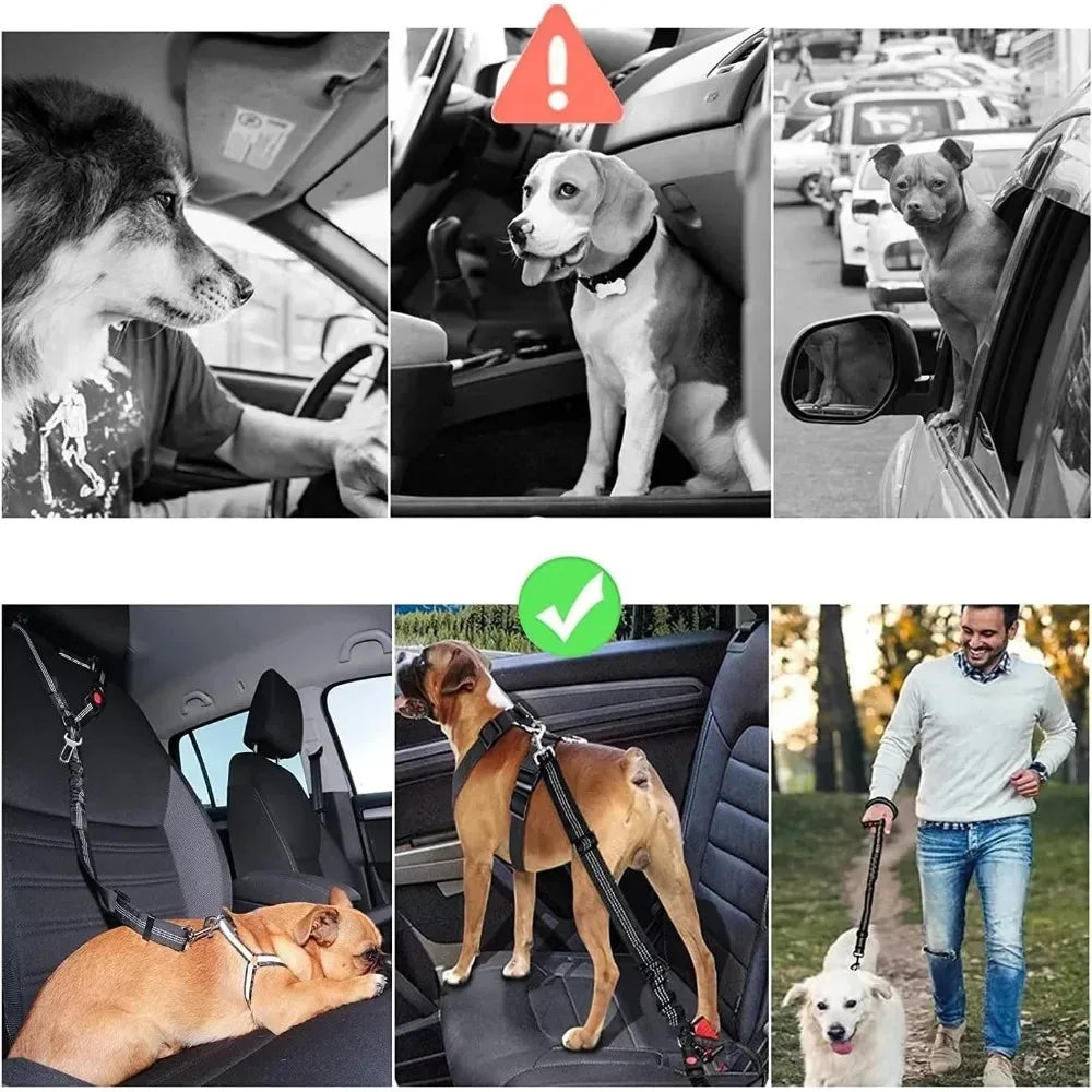 2-in-1 Dog Car Seatbelt Headrest Restraint Reflective Adjustable