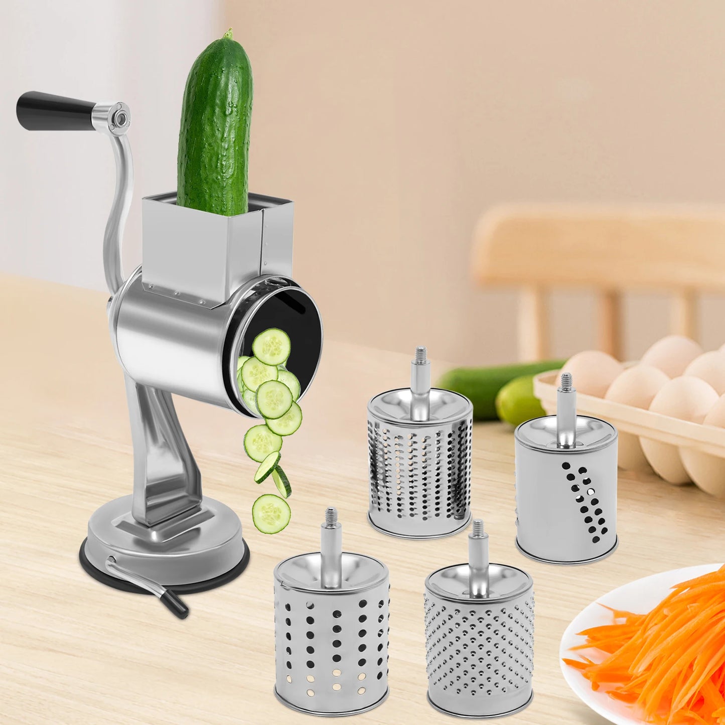 Rotary Grater With Five Stainless Steel Blades Vegetable Shredder