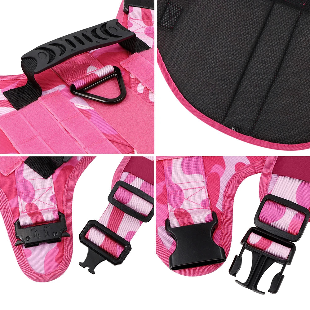 Military Camouflage Dog Harness Adjustable Tactical Training Vest Leash