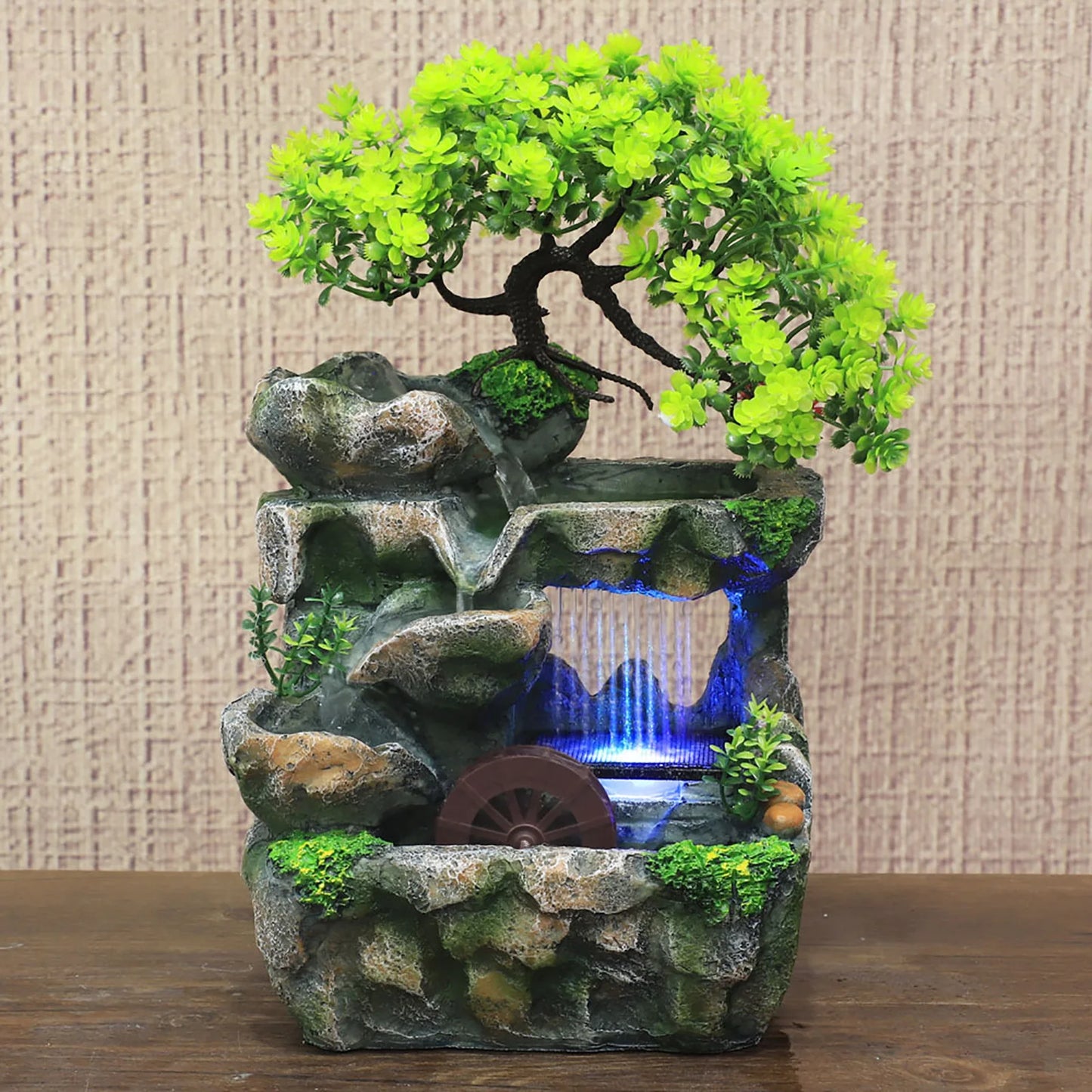 Indoor Water Fountain With Color Changing LED Zen Desk Decor