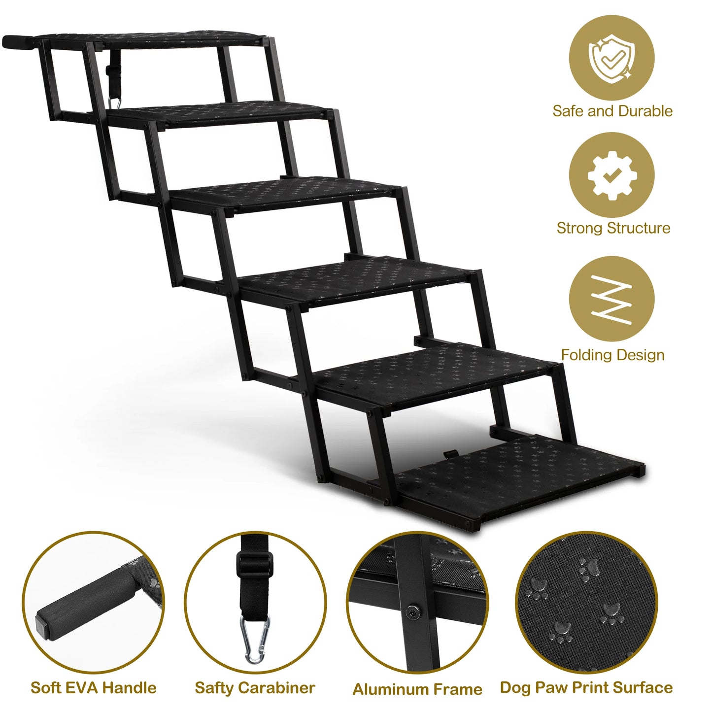 Adjustable Foldable Dog Stairs Set For Cars, SUVs Stainless-Steel
