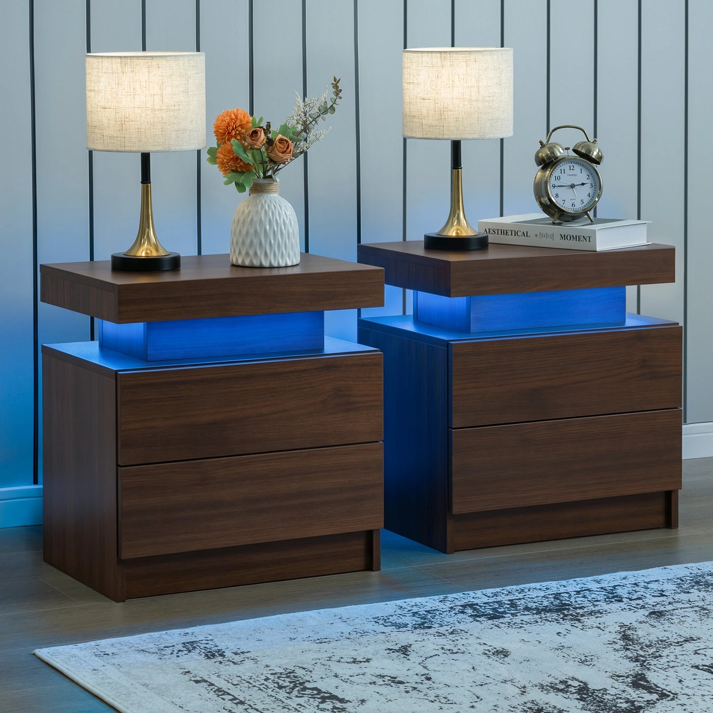 Cubehom LED Nightstand Set of 2 With Drawers Bedside Tables