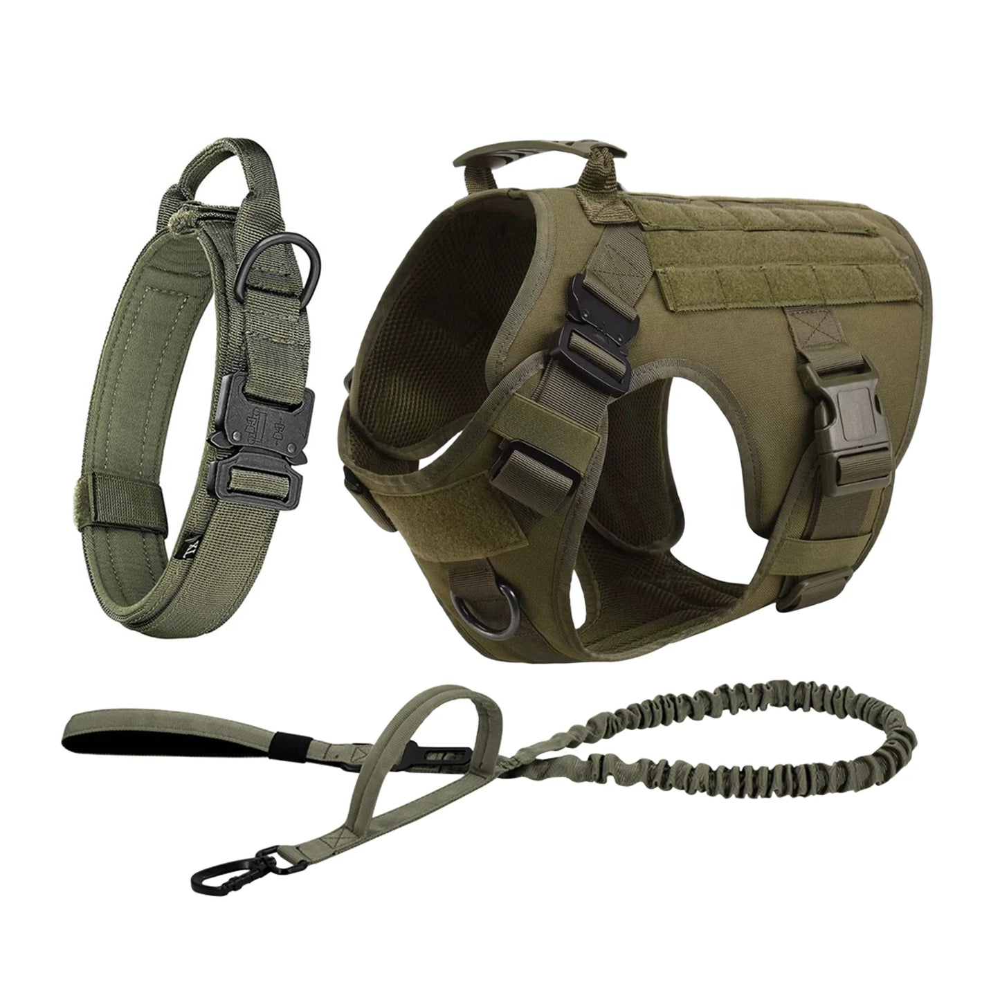 Tactical Dog Harness With Molle Pouches Nylon Padded Breakaway Design