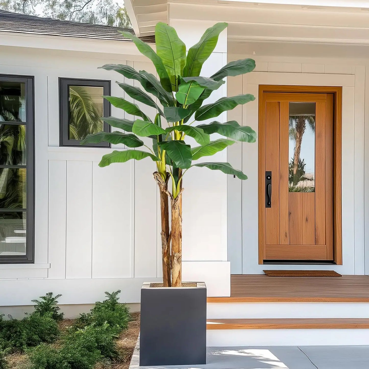 HiMISS Artificial Banana Tree In Planter With Realistic Foliage For Home