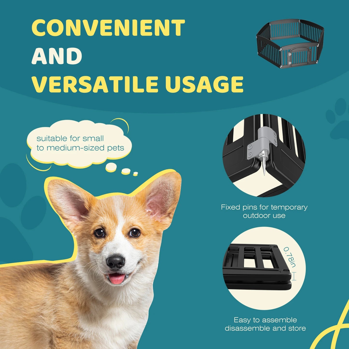 JHK Plastic Dog Playpen 6 Panel Expandable Pet Fence For Medium Dogs