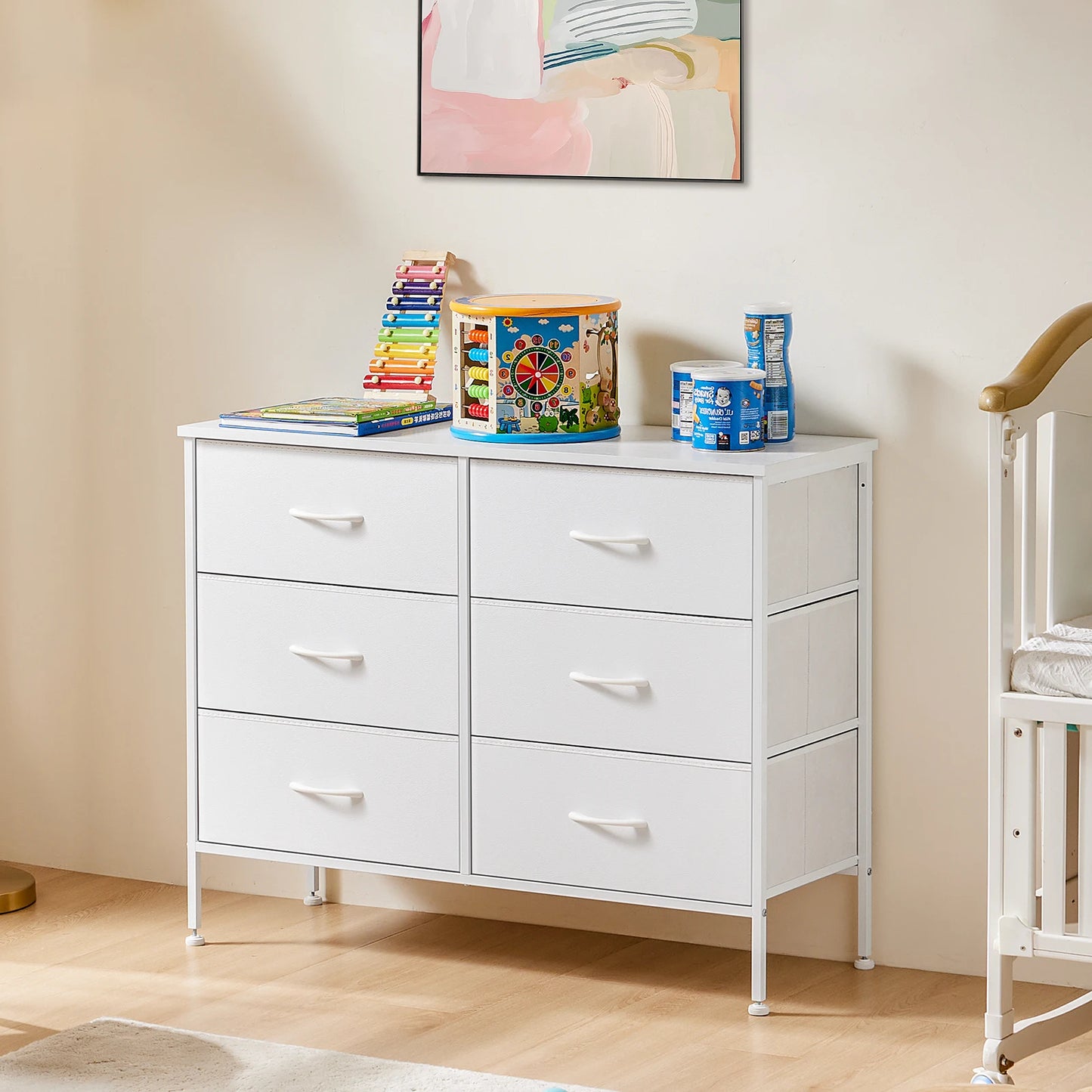 JHK 6 Drawer Fabric Nightstand With Storage Organizer Cabinet