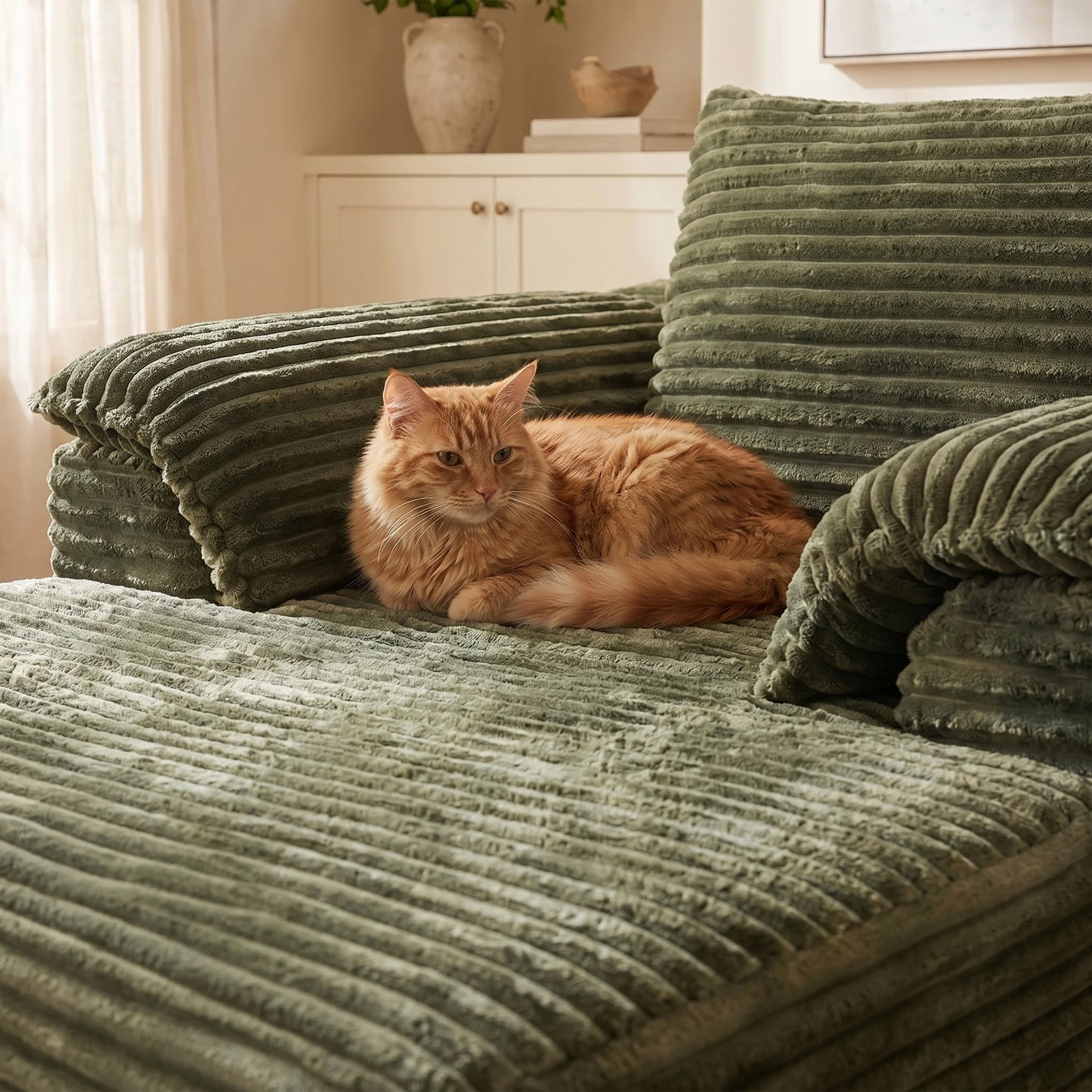 Corduroy Sofa Bed With Armrests And Pillows Reading Chair