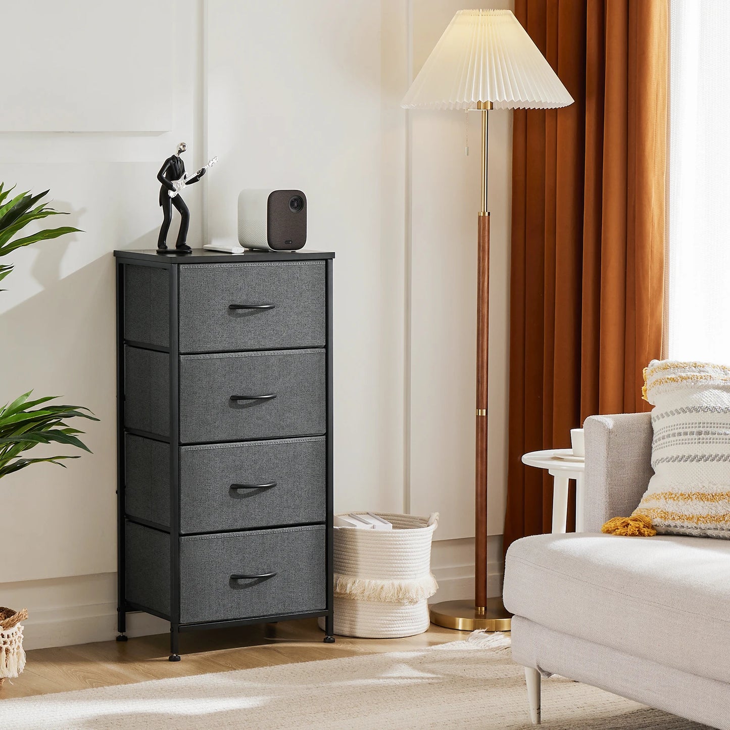 JHK Dresser With Four Fabric Drawers Nightstand Wardrobe Steel Frame