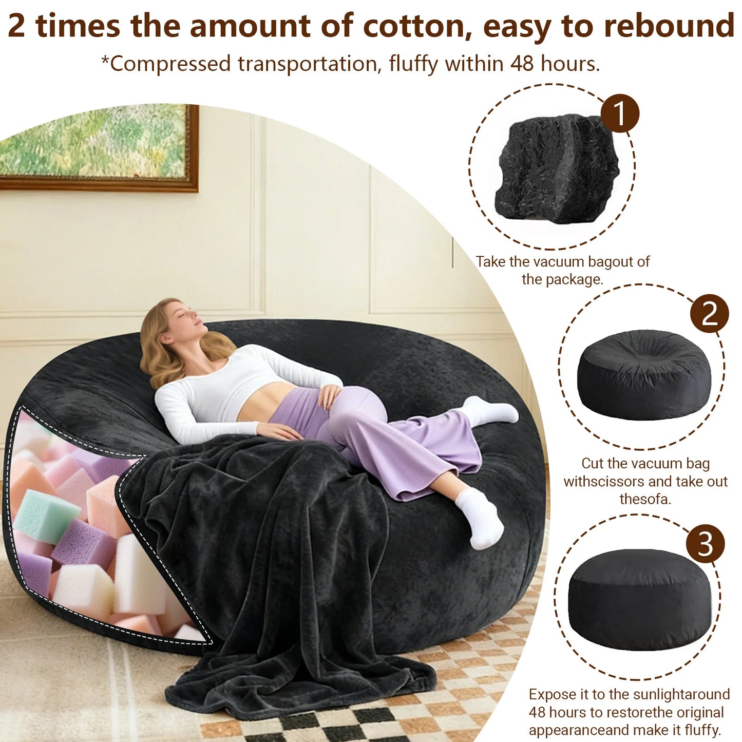 Memory Foam Bean Bag Chair With Washable Flannel Cover