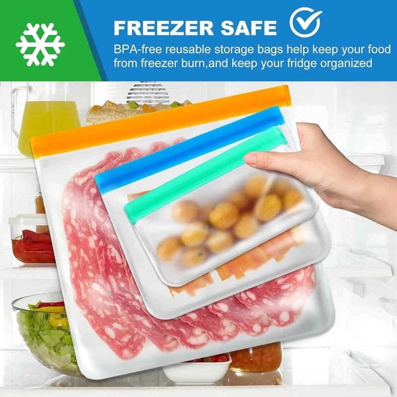 8 Pack Freezer Bags Reusable Silicone Food Storage Bags