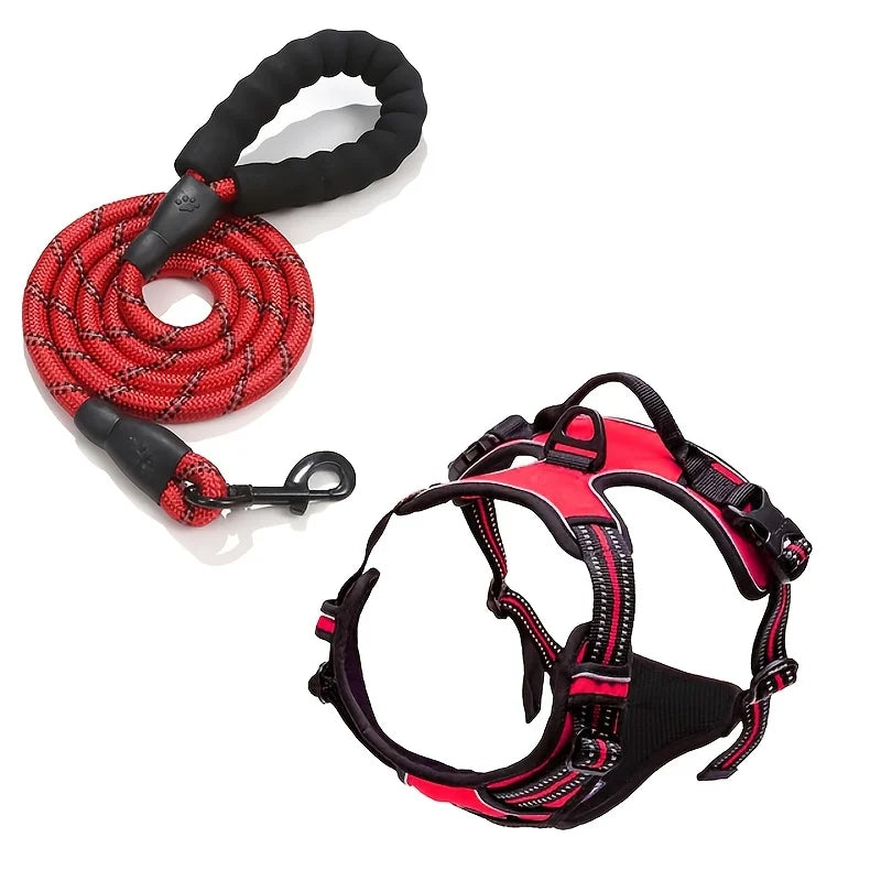 2-Piece Escape-Proof Dog Harness and Leash Set with Waste Bag Dispenser