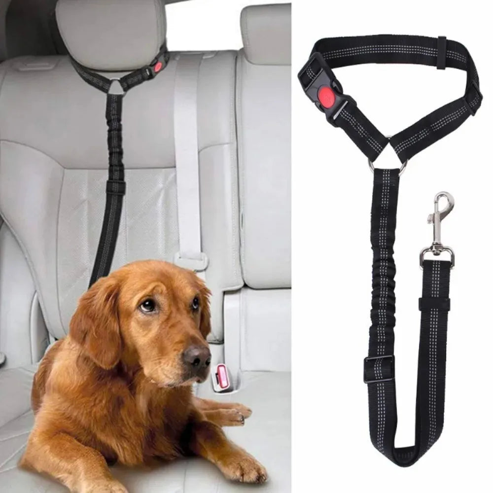 2-in-1 Dog Car Seatbelt Headrest Restraint Reflective Adjustable