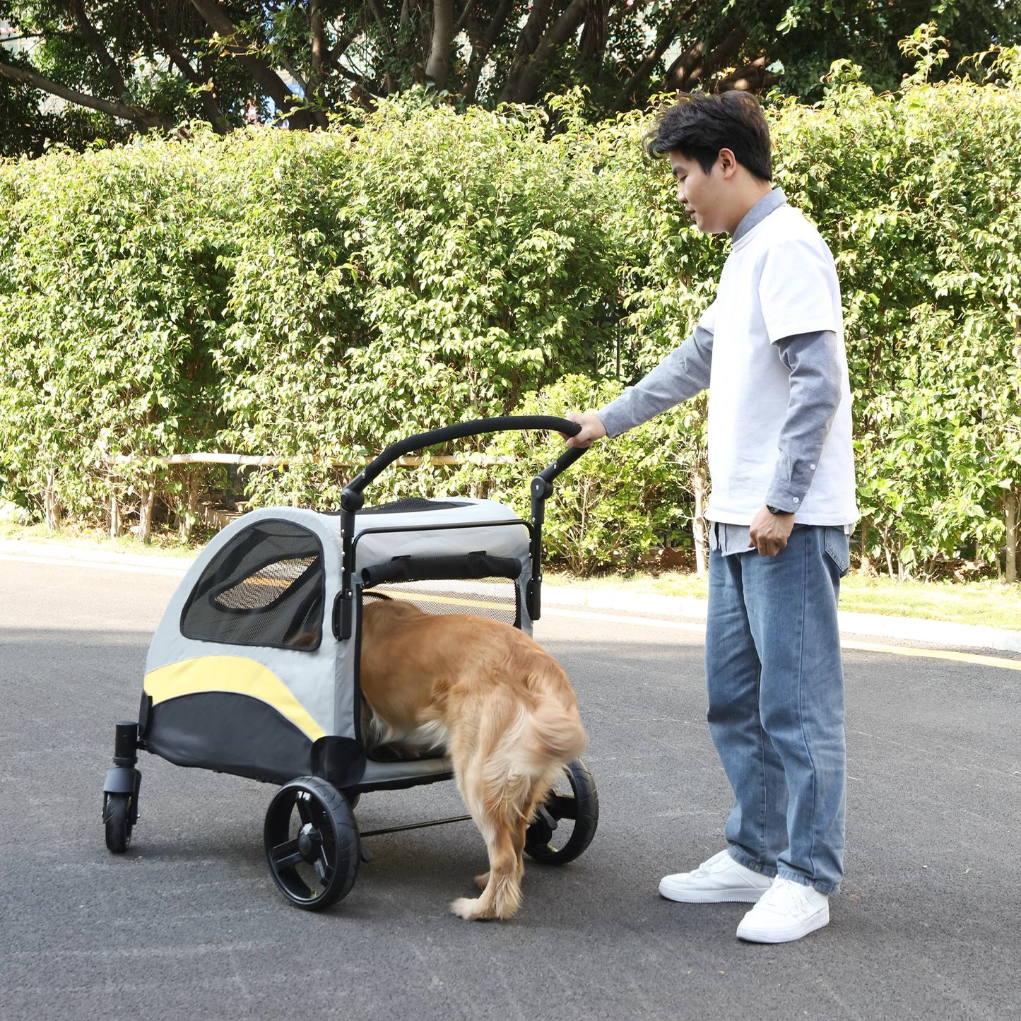 Portable Four Wheel Dog Stroller Foldable Travel Carrier All Breeds