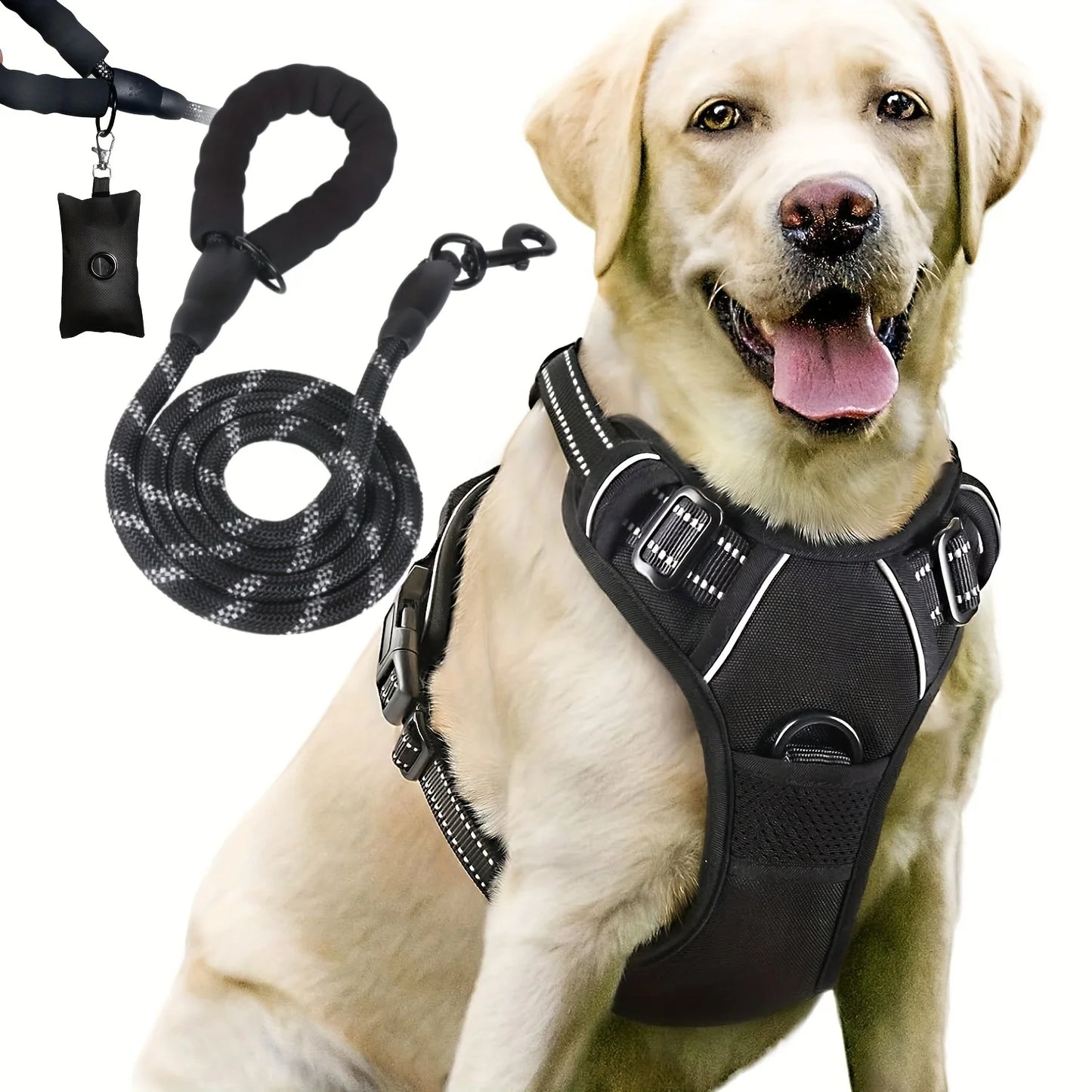 2-Piece Escape-Proof Dog Harness and Leash Set with Waste Bag Dispenser