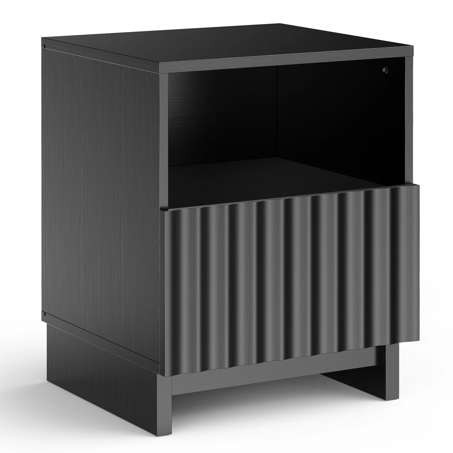 TinyNest Fluted Wood Nightstand With Storage Drawers And Open Shelf
