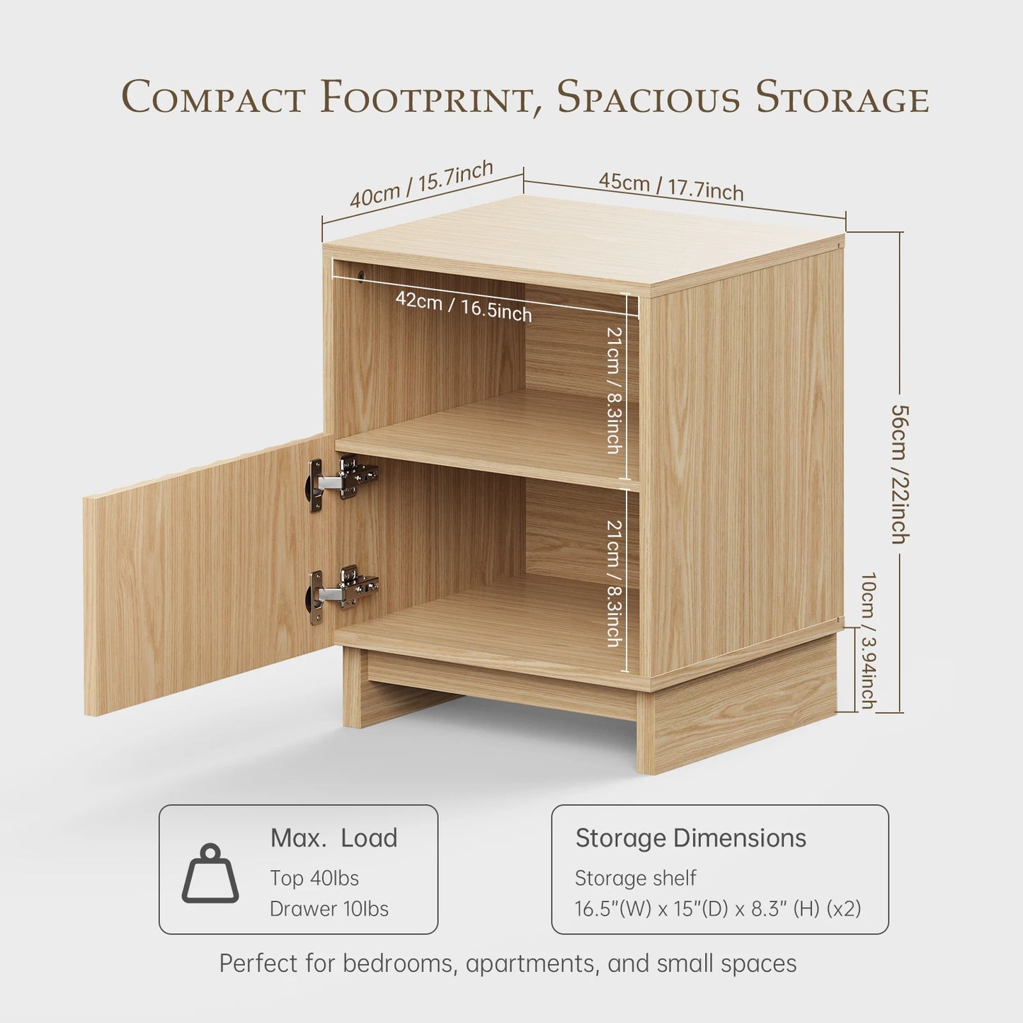 TinyNest Fluted Wood Nightstand With Storage Drawers And Open Shelf