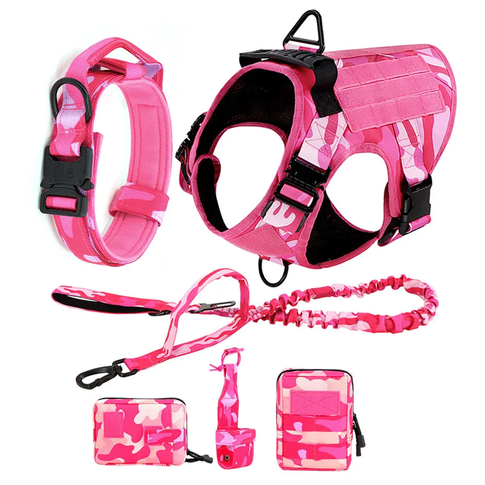 Military Camouflage Dog Harness Adjustable Tactical Training Vest Leash