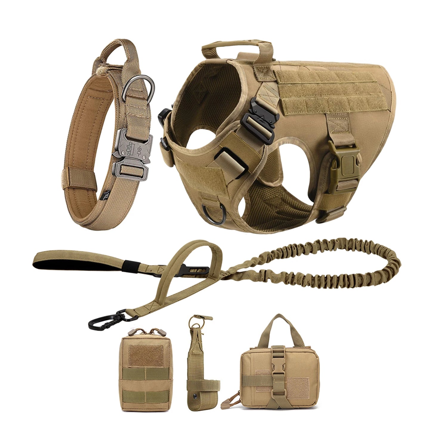 Tactical Dog Harness With Molle Pouches Nylon Padded Breakaway Design