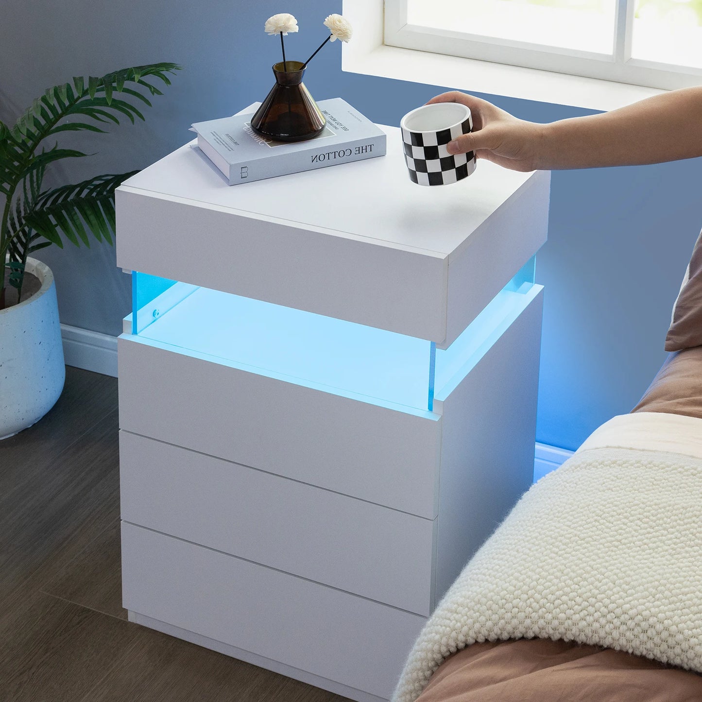 Cubehom LED Nightstand With 4 Drawers And Colorful LEDs