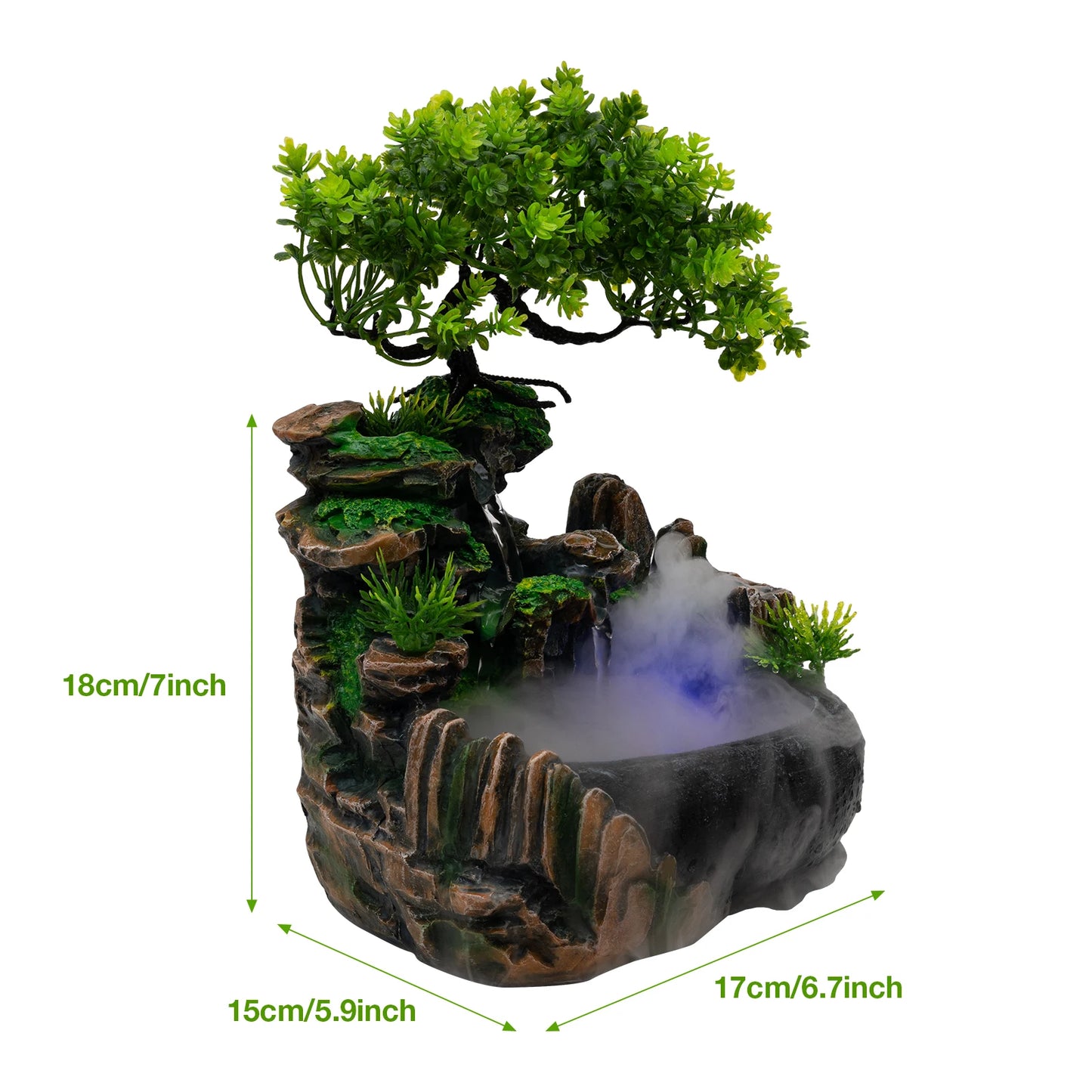 Indoor Tabletop Water Fountain With LED Lights Atomizer And Pump
