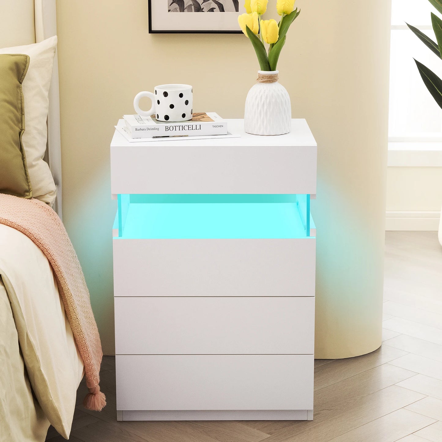 Cubehom LED Nightstand With 4 Drawers And Colorful LEDs
