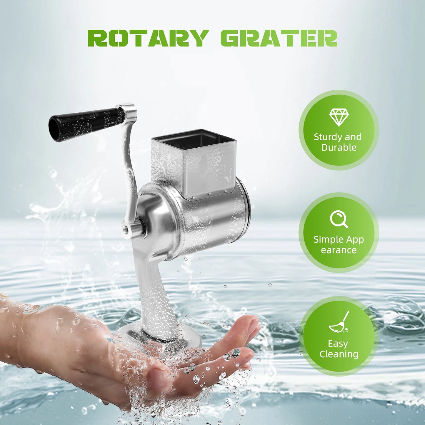 Rotary Grater With Five Stainless Steel Blades Vegetable Shredder