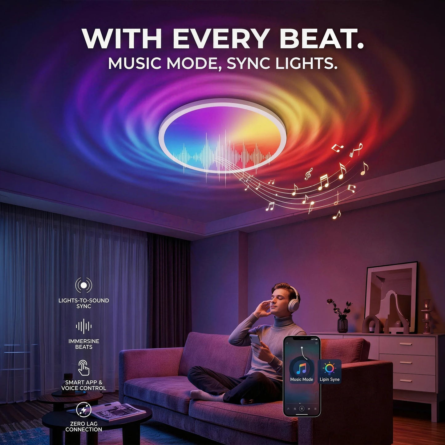 Tuaaryii Smart RGB Ceiling Light With App And Voice Control