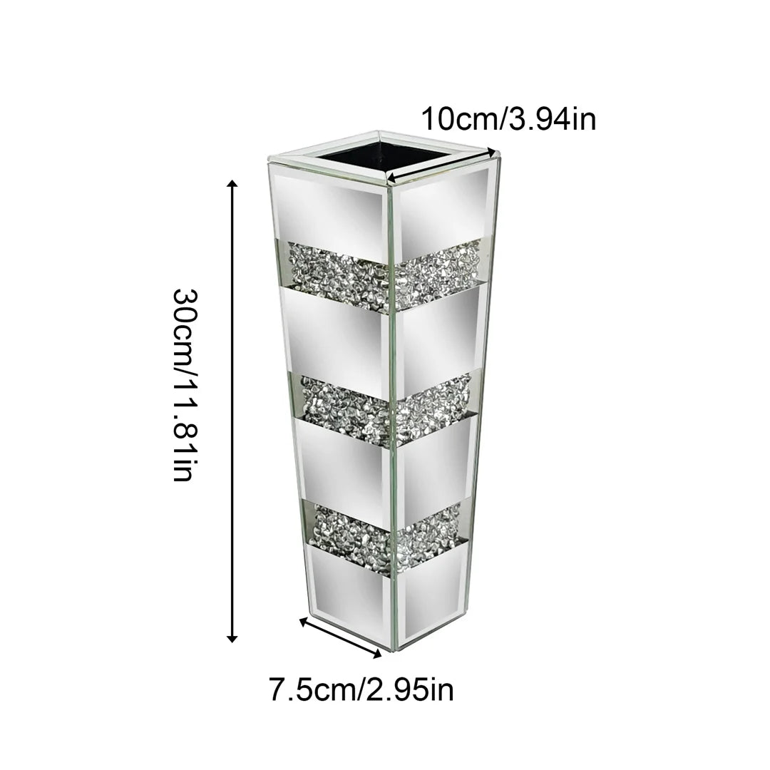 Modern Floor Vase With Crystal Accents In Mirrored Silver Finish