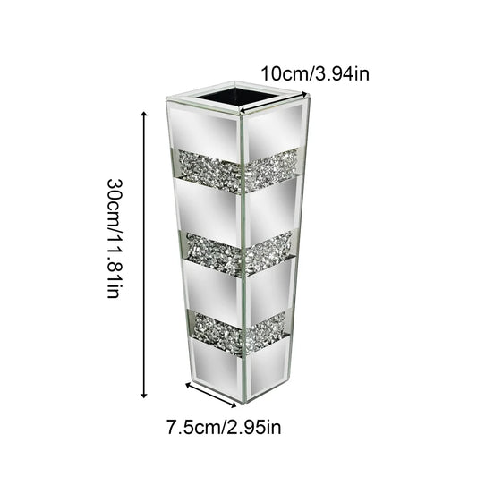 Modern Floor Vase With Crystal Accents In Mirrored Silver Finish