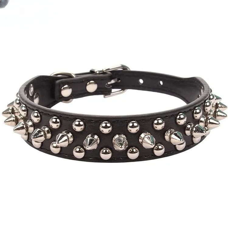 Adjustable PU Leather Dog Collar With Rivet Spikes For Small Dogs And Cats