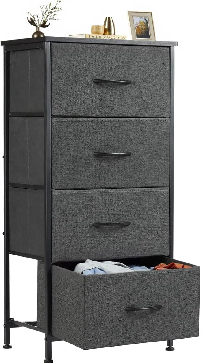 XIUWO Nightstand With 4 Fabric Drawers Modern Bedside Table