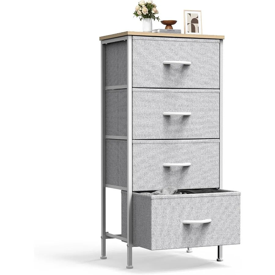 XIUWO Nightstand With 4 Fabric Drawers Modern Bedside Table