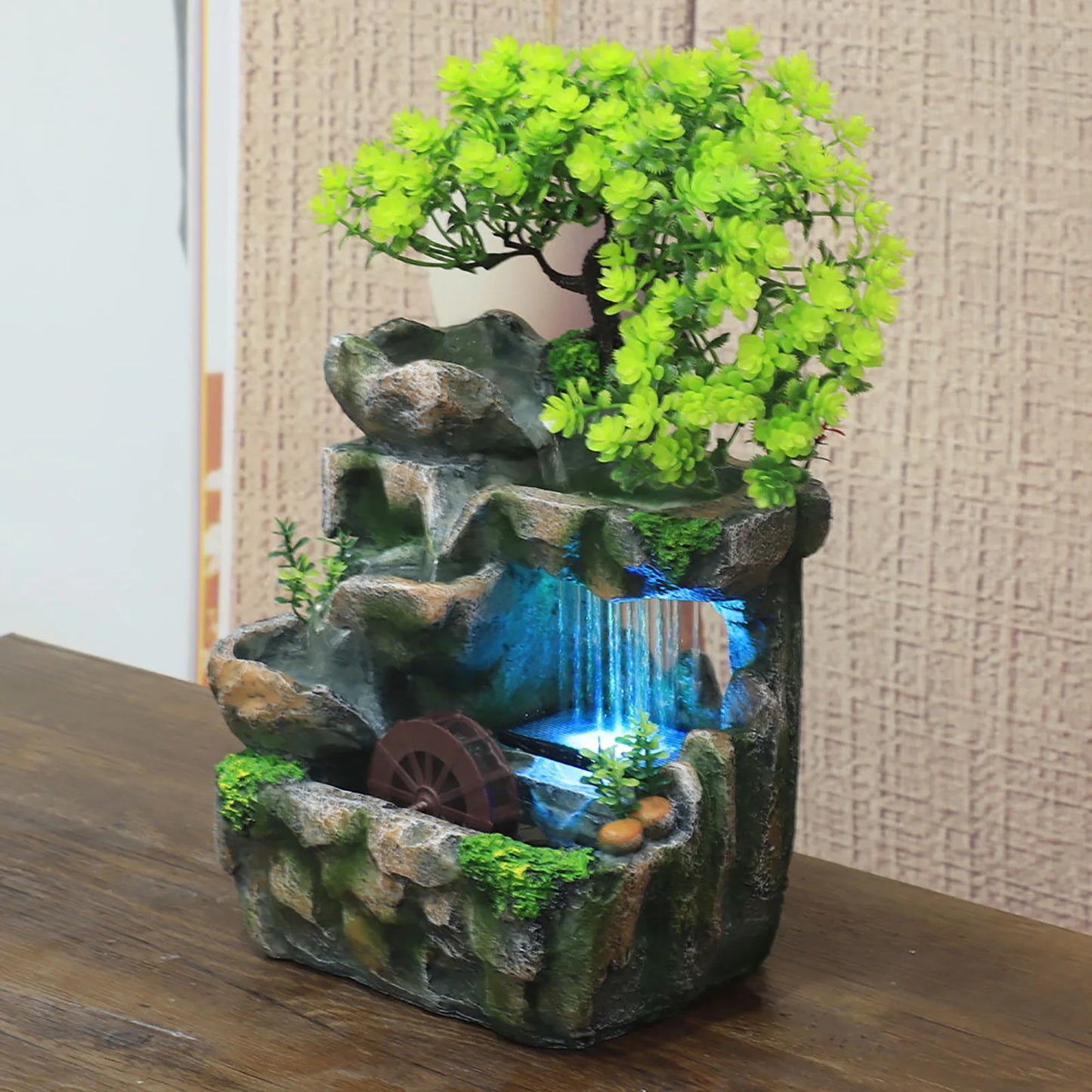 Indoor Water Fountain With Color Changing LED Zen Desk Decor