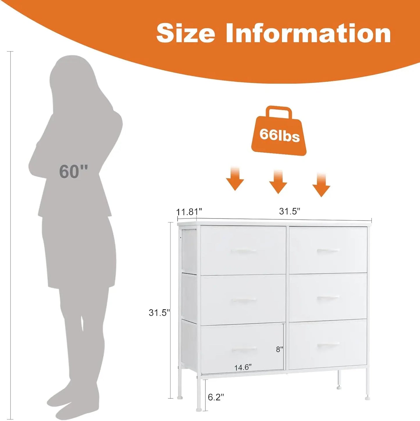 JHK 6 Drawer Fabric Nightstand With Storage Organizer Cabinet