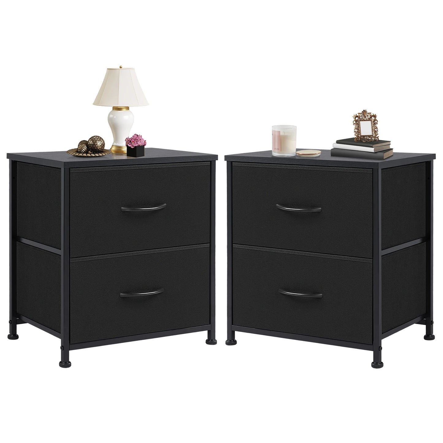 JHK Nightstand Bedside Table With Storage Drawers And Cabinet