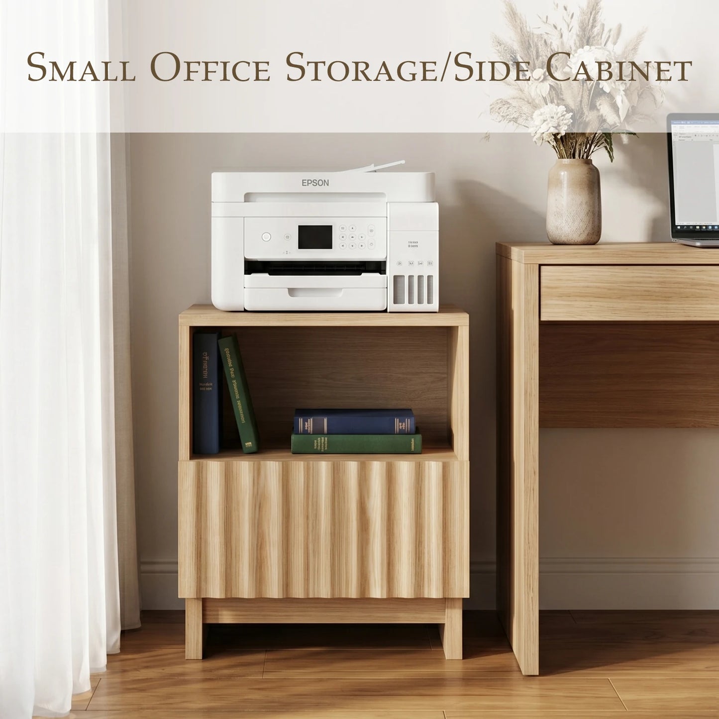 TinyNest Fluted Wood Nightstand With Storage Drawers And Open Shelf