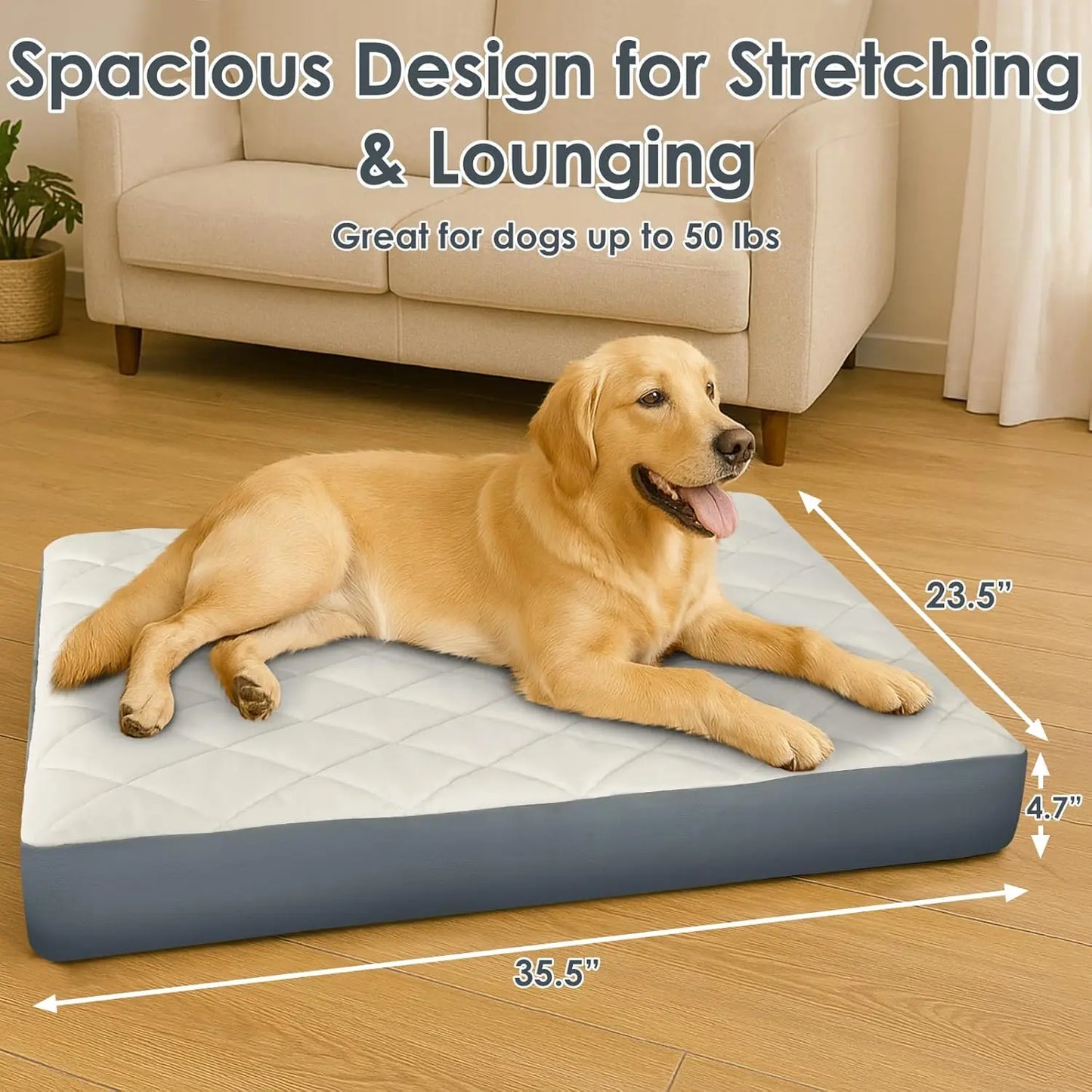 Orthopedic Memory Foam Dog Bed With Waterproof Faux Leather