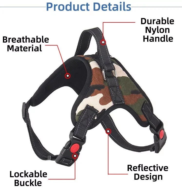 No Pull Reflective Dog Harness Adjustable Vest With Top Handle